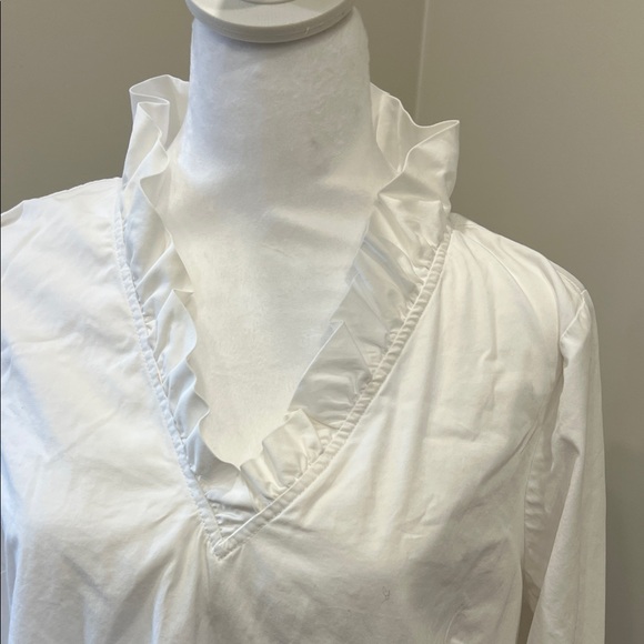 Chic White Ruffle V-Neck Blouse - Picture 3 of 16